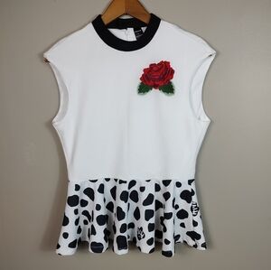 Shein X White Black Peplum Top Animal Print Rose Large
